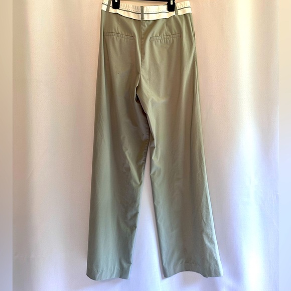ZARA Pleated Olive/Grey Contrast Waist Lightweight Wide Leg Flowy Pant Trousers - Picture 5 of 6